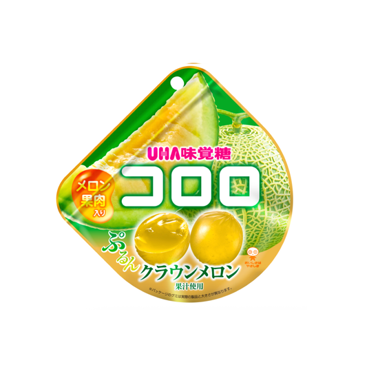UHA Mikakuto Cororo Crown Melon Juicy Bursting Fruit Gummy Candy with Real Melon Pieces