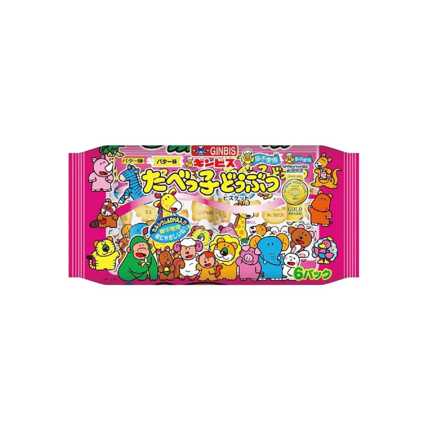 Ginbis Tabekko Dobutsu Butter Flavor Animal Biscuits (6 Packs)